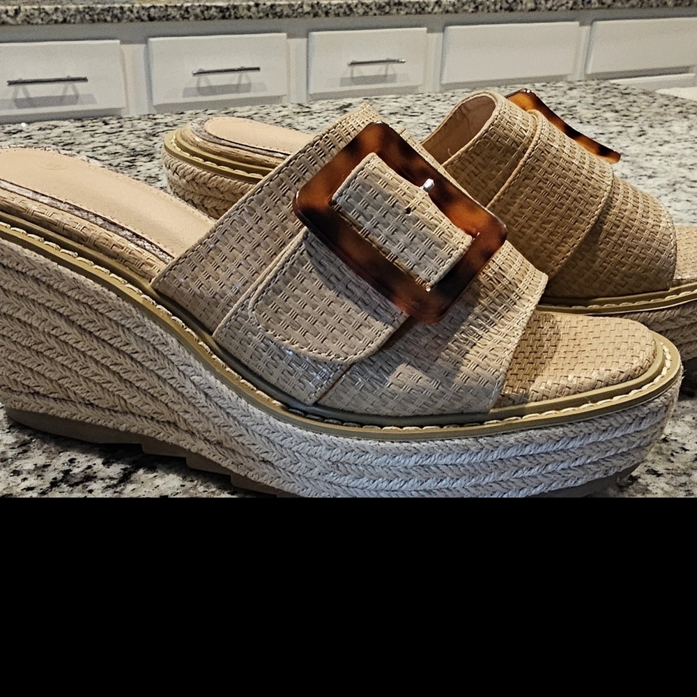 Women's Woven Wedge Sandals with Tortoise Buckle